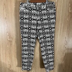 White/ Black Print Hi-Rise Ankle Zip Skinny Jeans